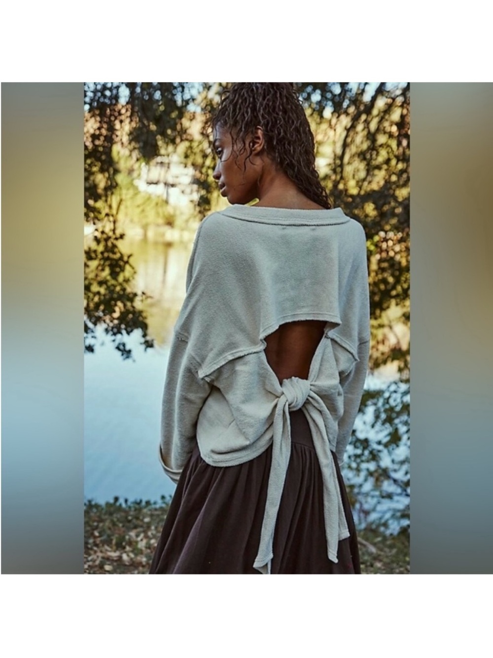 Free People Small Oversized Open-Back Tie-Back Women's Sweater in Light Beige